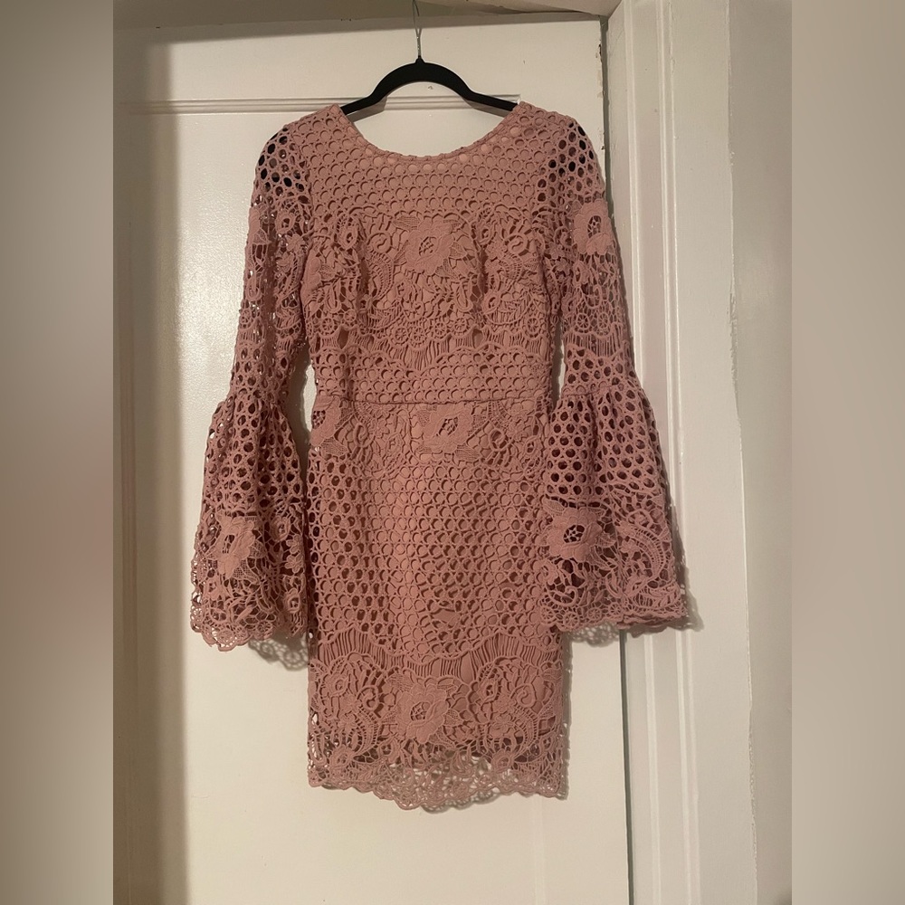 The Clothing Company Crochet Bell Sleeve Dress - dusty rose ; Shower